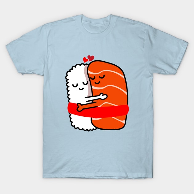 Cute Sushi Salmon Couple Hugging Valentines Day T-Shirt by Illustradise